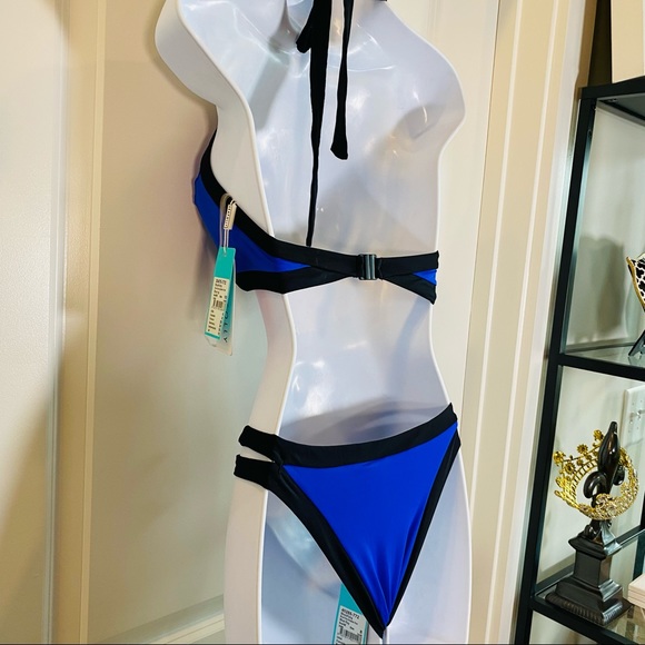 Seafolly Cobalt Blue Halter & Cutout Bikini Set - Picture 4 of 6